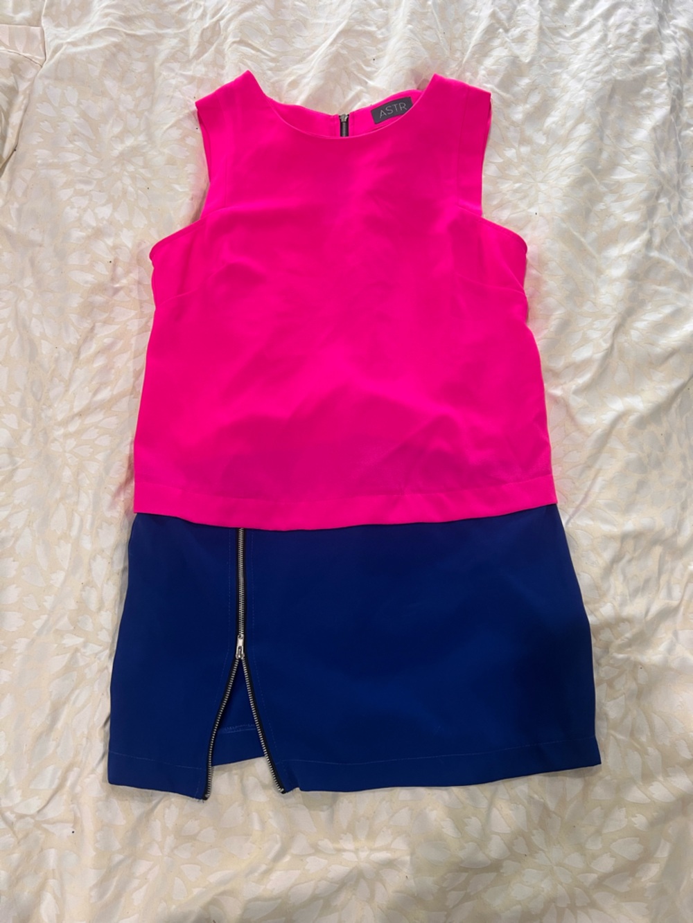 Astr Neon Pink & Navy Colorblock Shift Dress